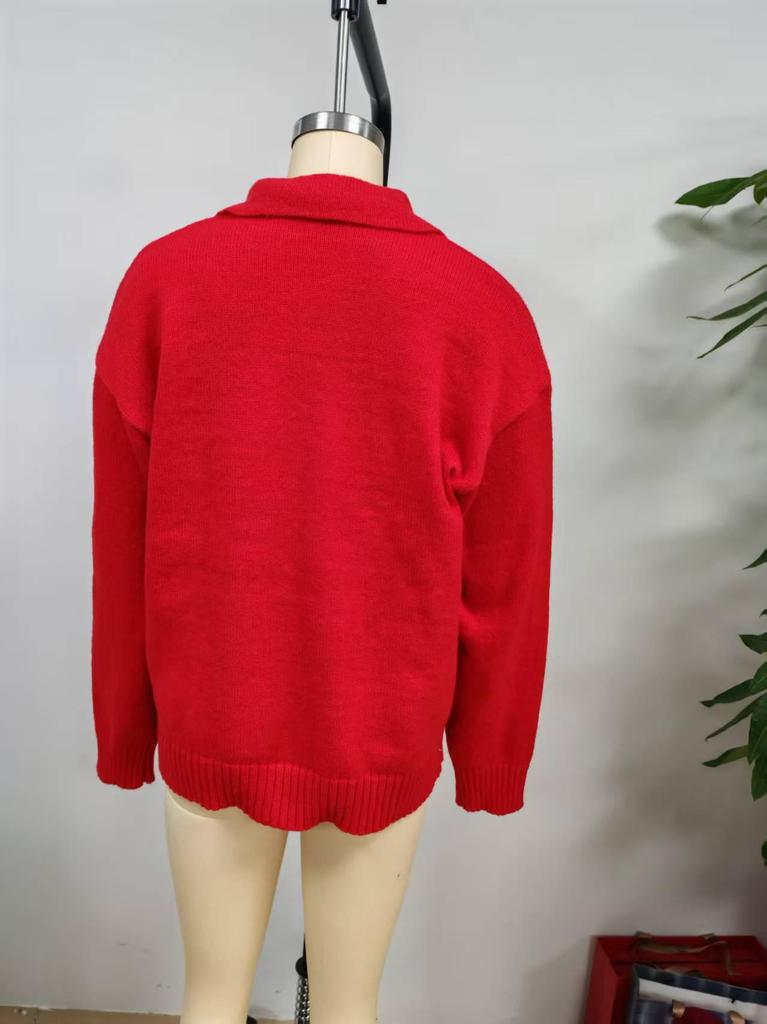 2025 Women's Loose Fit Long Sleeve Casual Lapel Pullover Sweater