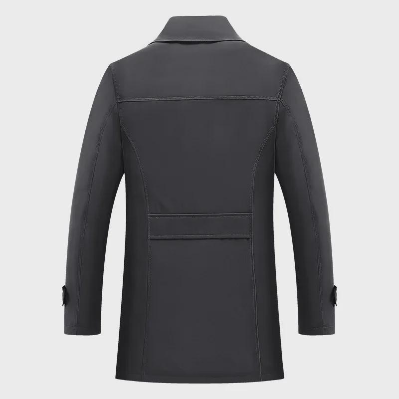 Men's Mid-Length Business Casual Windbreaker Jacket - Spring/Autumn, Anti-Wrinkle, Dad's Style, Plus Velvet Trend.