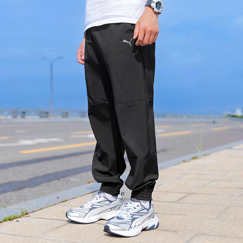 Puma Comfortable Fashionable Breathable Solid Color Mid Waist Cuffed Casual Pants Men Bottoms Black 684091-01
