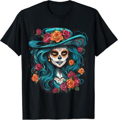 De Los Muertos La Catrina Tag der Toten Zuckerschädel Damen T-Shirt