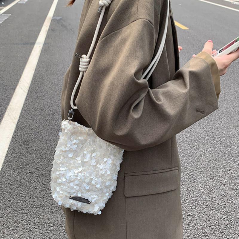 Fashionable Sequin-Textured Women'S Handbags Mini Phone Crossbody Bag Minimalist Adjustable Strap Shiny Small Shoulder Bag