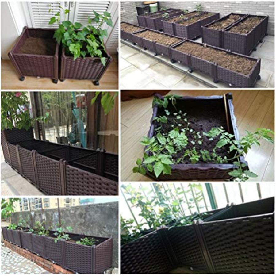 Rectangular Raised Garden Bed Kit Indoor Outdoor Plastic Planter Grow Box for Fresh Vegetables Herbs Flowers Succulents Brown 7