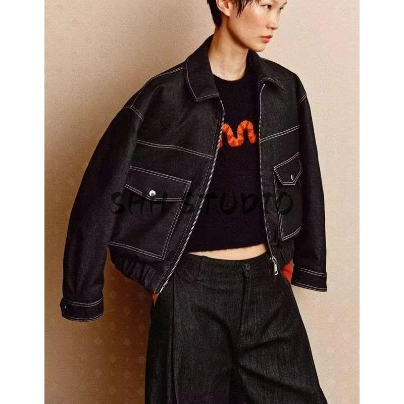 25 Spring New Women's Clothing Denim Effect Long Sleeves Jacket Outwear 2196500 Mid Waist Pleated Pants 6929213