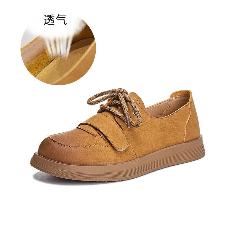 Women's shoes 2025 spring new retro shallow mouth single shoes women's Velcro small leather shoes women's versatile casual shoes women