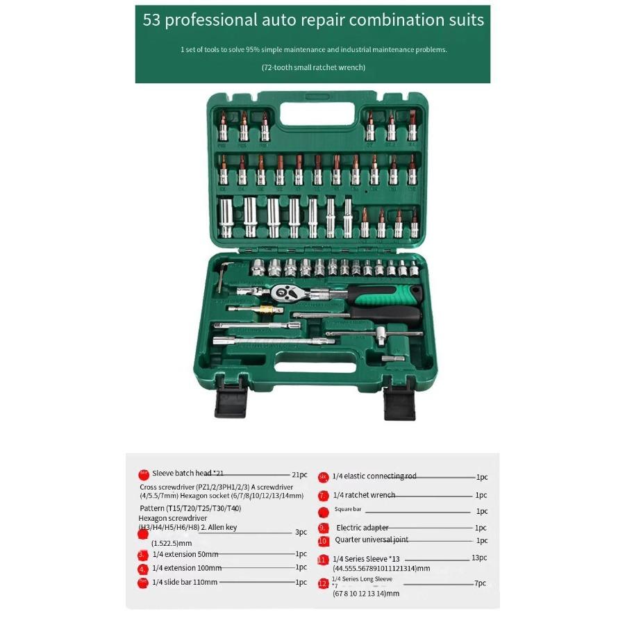 Sada nástrčných klíčů 53 ks Prodlužovací tyč Multifunkční ráčnový klíč Sada ručního nářadí pro opravy motocyklů