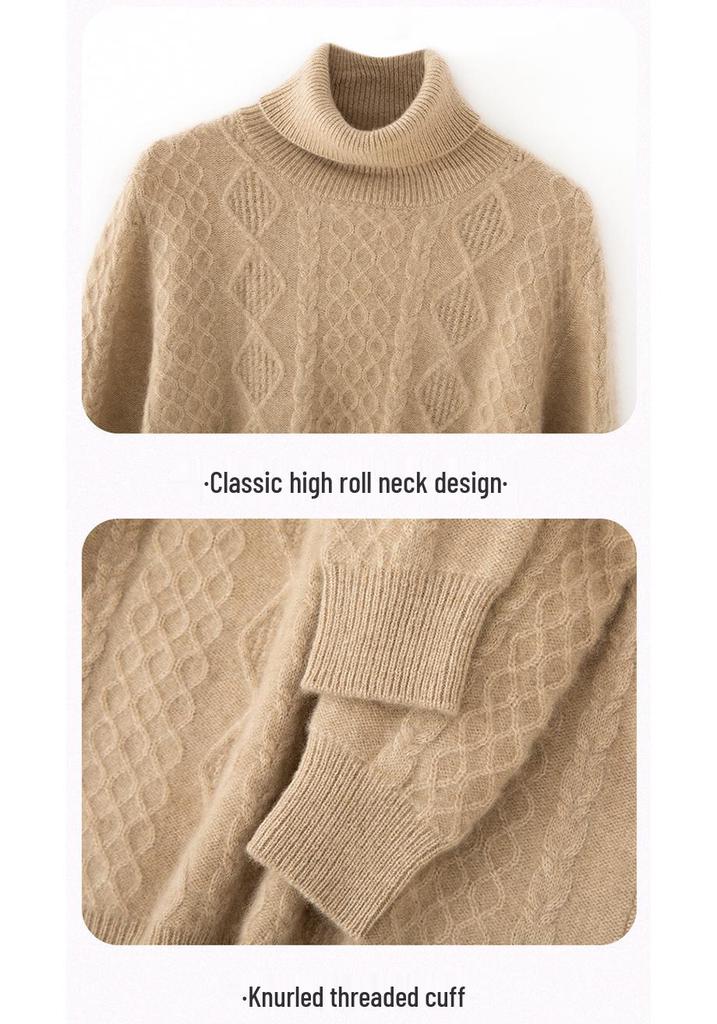 Ladies' Retro High-Neck Double-Strand Cashmere Knit Pullover