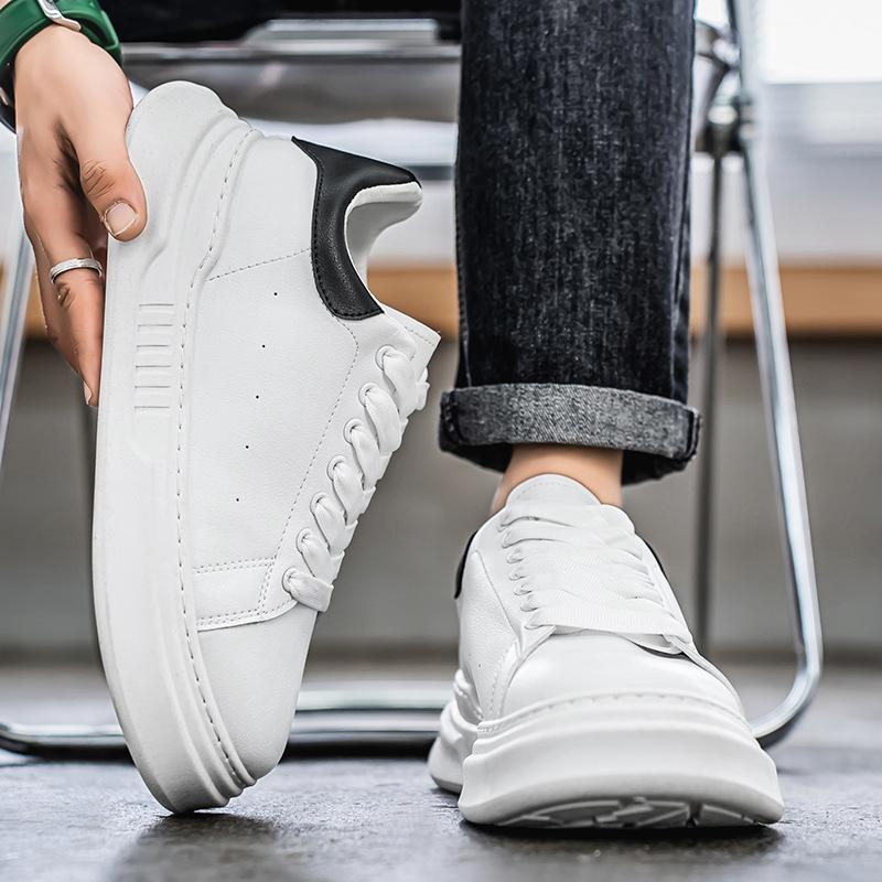 Big head wide last classic versatile spring little white shoes 2025 thick sole heightening lace-up sports men's casual shoes