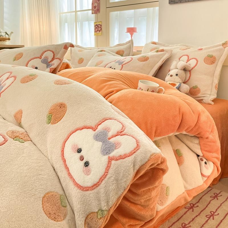 White Plant Flower Milk Velvet Duvet Cover Green Reversible Soft Skin-friendly Comforter Cover Adult Kid Bedroom Winter Bedding