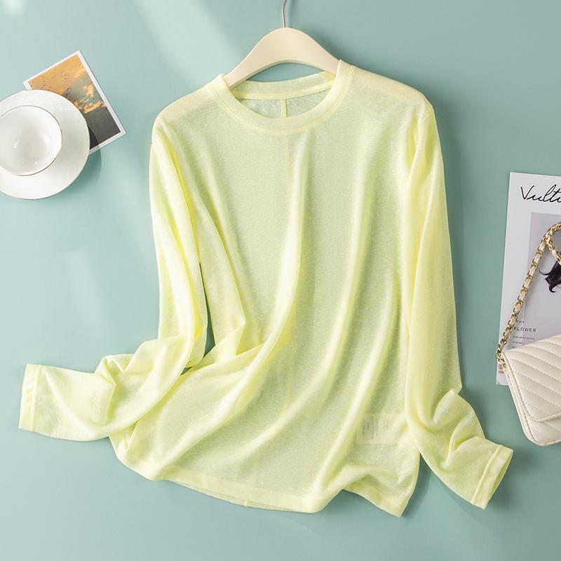 2026 Hangzhou Four Seasons Women s Long Sleeve Patchwork Linen T-Shirt - Breathable, Moisture-wicking, Shaping, Slimming Medium