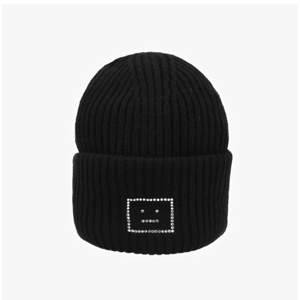 Čepice s obličejem Acne Studios s kamínky C40390 Černá 900
