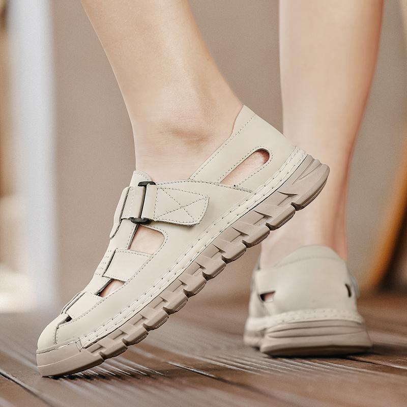 Fashion Brand Leather Sandals Comfortable Summer Breathable Hollow Out Mens Casual Shoes 2025 Trending Man Leather Luxury Beach Sandals