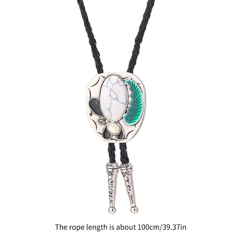 Gemstones Pendant Bolo Tie Western Necklace Cowboy Sweater Decorative Necktie