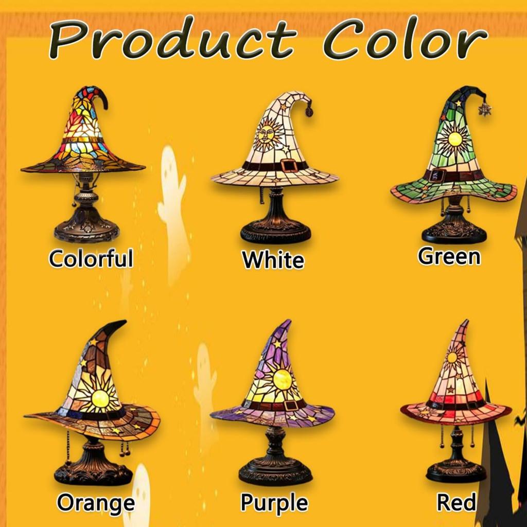 Stained Glass Witch Hat Lamp, Spooky Fun Handmade Hat Shape Lights, Nightstand Night Light With Mystical Charm