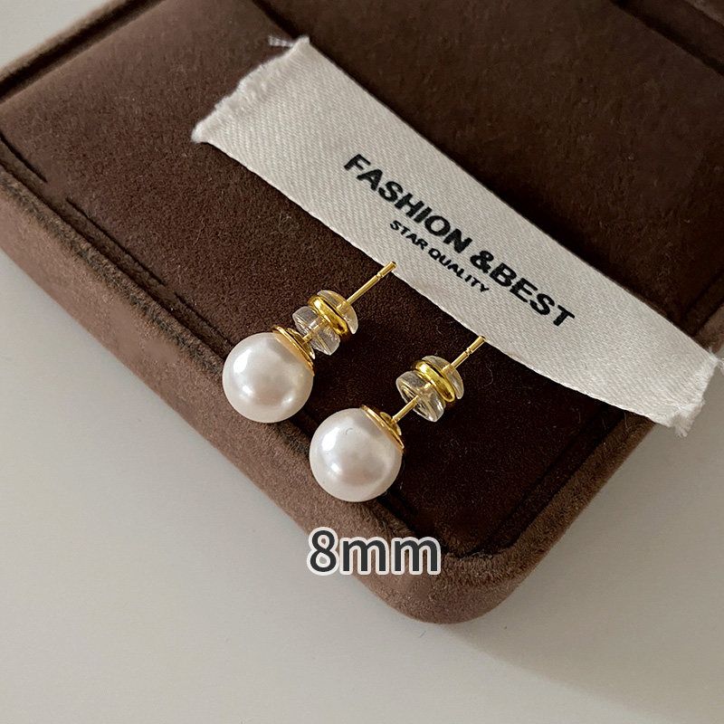 Shijia Best Selling Perfect Circle Strong Light Fashion Women s Pearl Stud Earrings White 8mm
