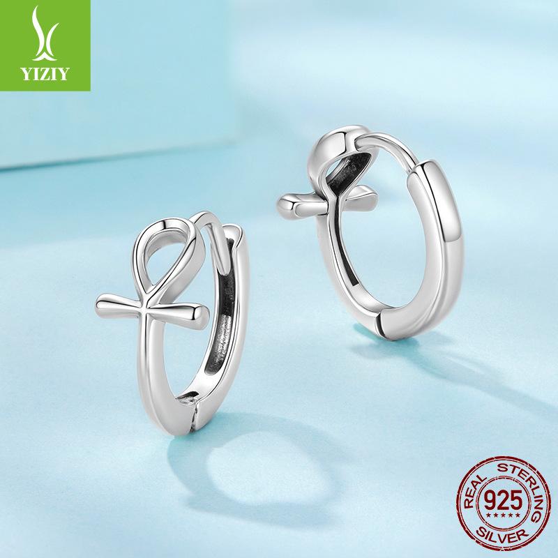 Personalized Wind S925 Sterling Silver Anka Cross Ear Buckle Cross-Border Simple Silver Earrings Earrings