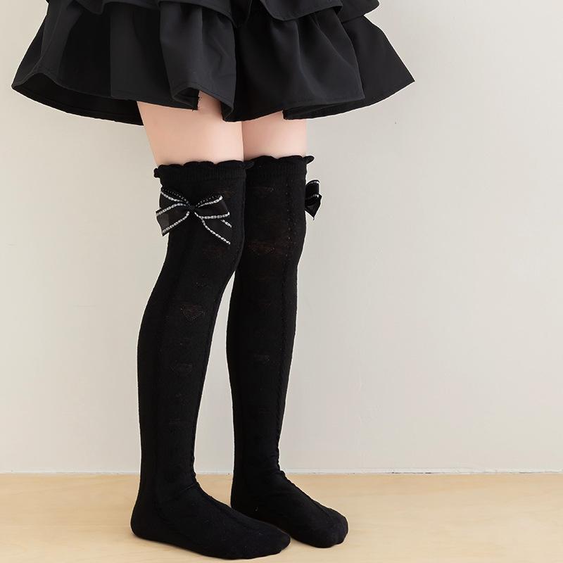 

Kids Knee High Socks For Girls White Pink Gray Black Princess Love Bow Children s Stockings Summer Spring Student Long Sock 3-8Y S чёрный