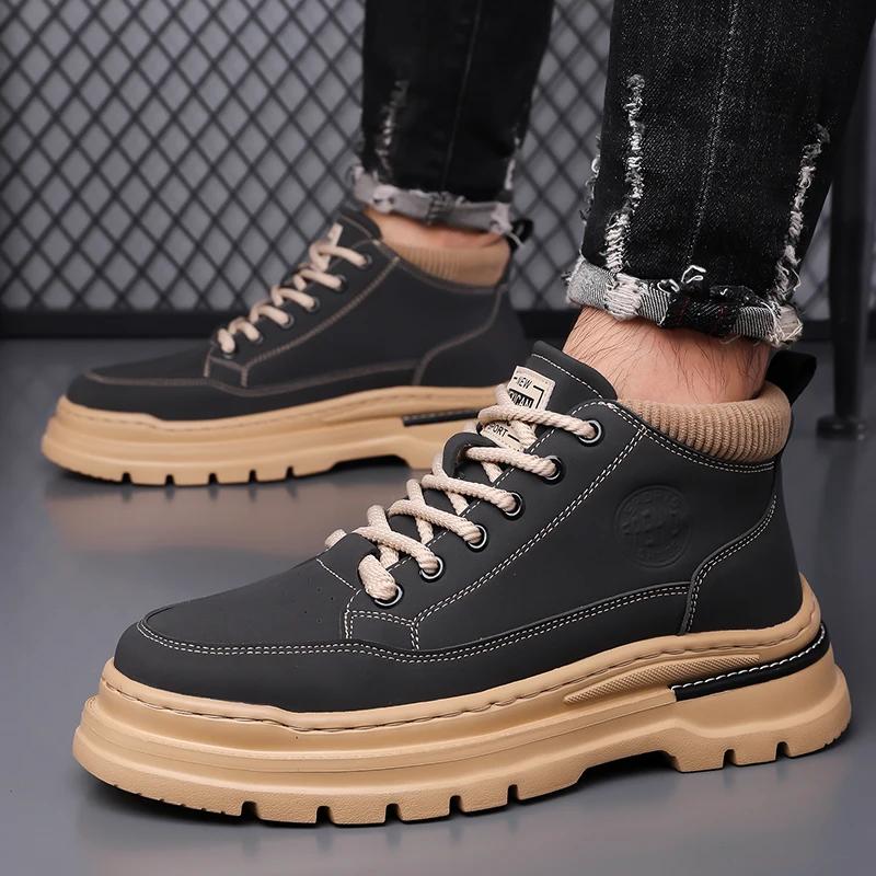 Spring Handmade Outdoor Sports Shoes Thick Soled Comfortable Ankle Boots Lace Up High Top Shoes High-quality Luxury Denim Boots