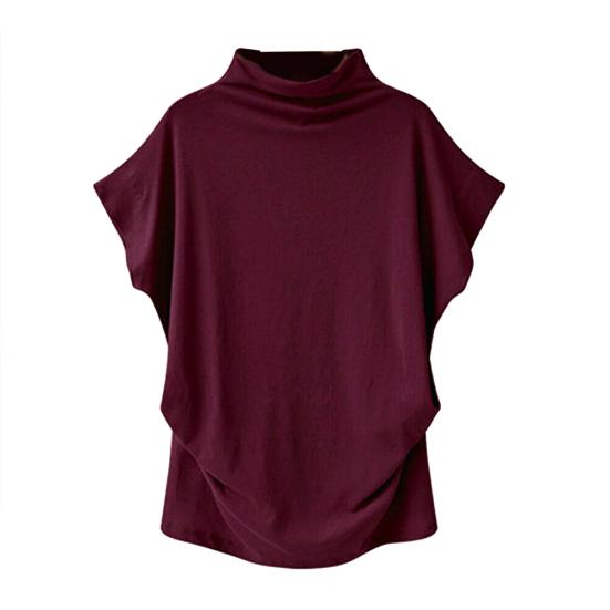 Summer Fashion Women Solid Color Loose Turtle Neck Short Sleeve T-Shirt Top