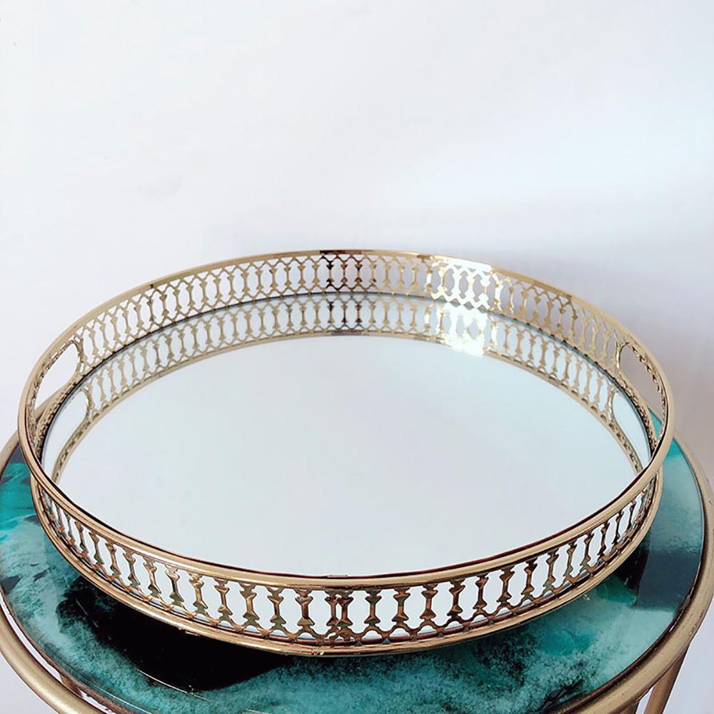 Gold Mirrored Vanity Tray for Bathroom Counter Metal Decorative Jewelry Storage Tray Cosmetic Perfume Organizer for Dresser Home