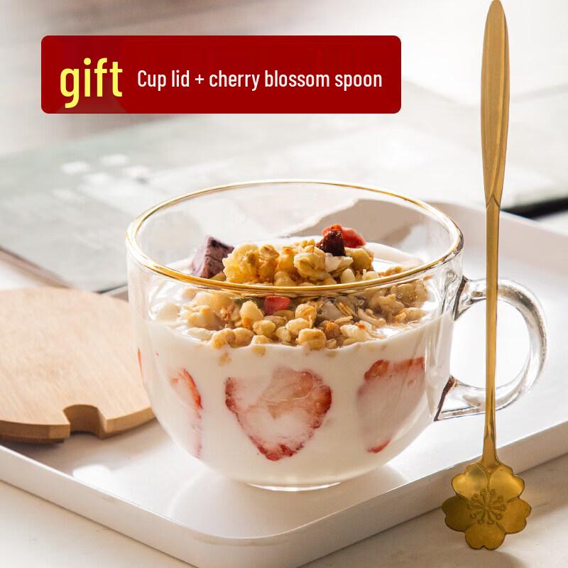 Large Capacity Heat-Resistant Glass Breakfast Mug with Lid and Spoon