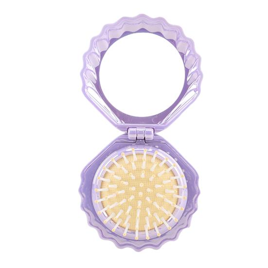 2-In-1 Mini Air Cushion Brush with Makeup Mirror Portable Shell Shape Travel Hair Comb Women Girls Folding Round Mirror Scalp
