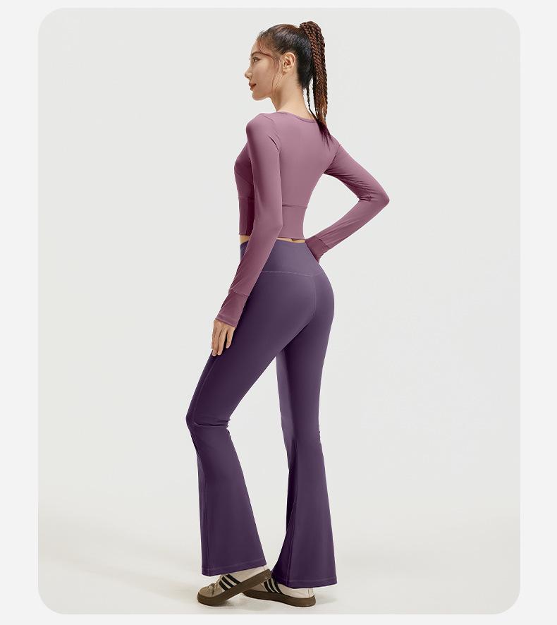 High Elastic Quick Dry Slimming Yoga Set: Long Sleeve T-shirt & Flared Pants for Spring and Autumn Workouts