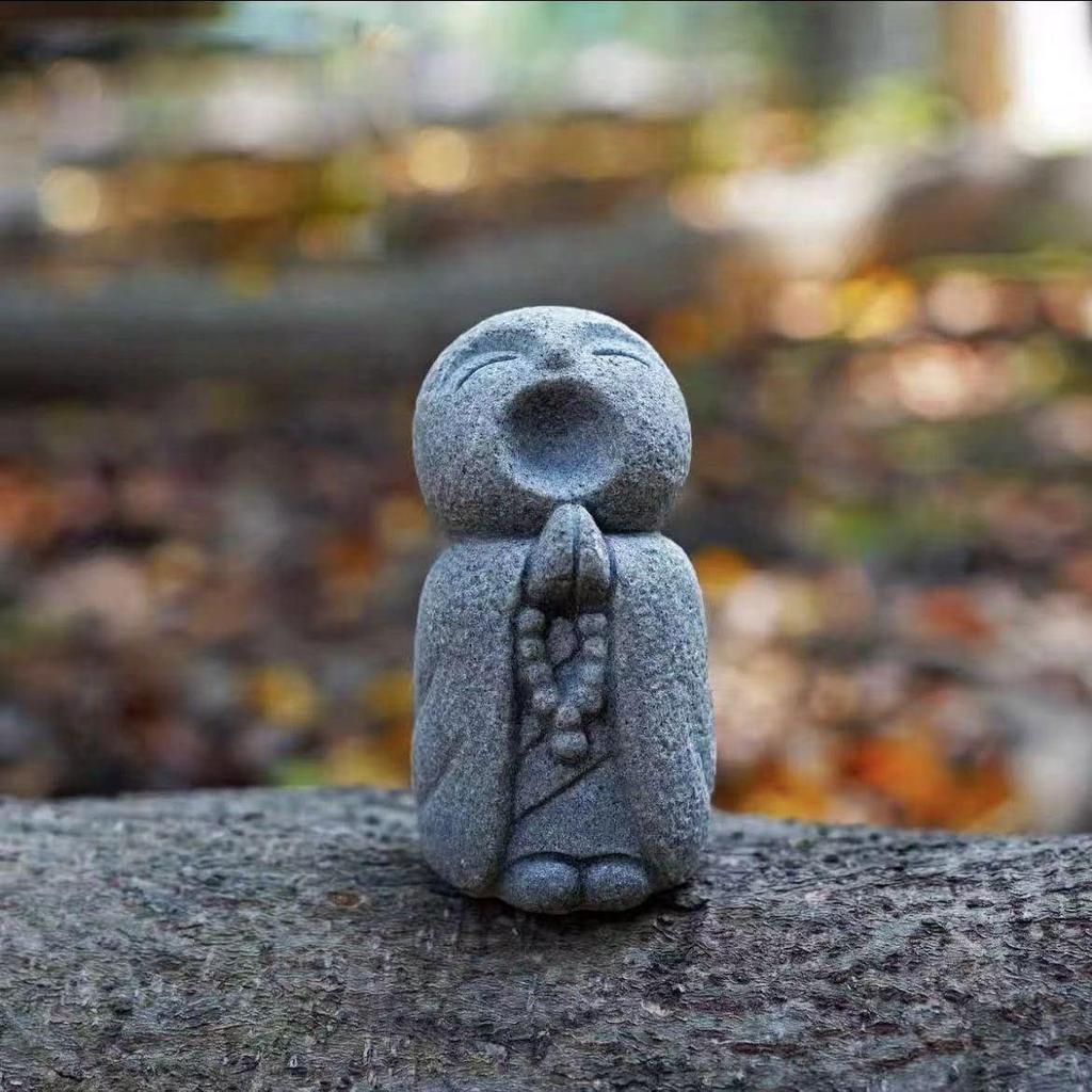 3pcs Japanese Monk Statue Praying Zen Sandstone Mini Baby Buddha Idol Figurine for Wealth Good Luck Bosatsu Feng Shui Home Décor