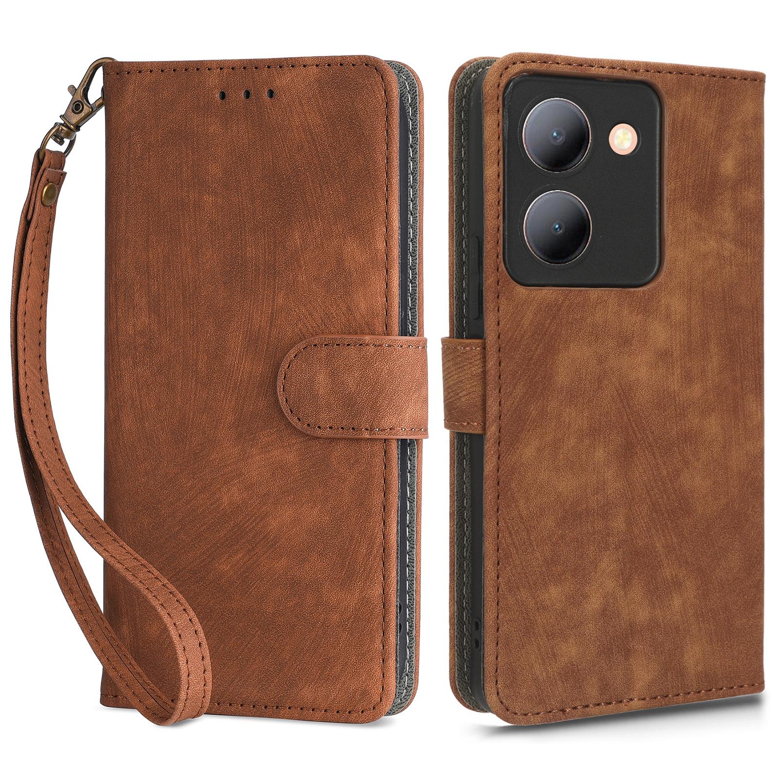

For vivo Y36 4G (Global)/Y36 5G (Global)/Y78 5G (China)/Y78m 5G/Y27 5G/Y27s 4G/Y77t 5G/Y78 5G RFID Blocking Wallet Case with Strap Brown