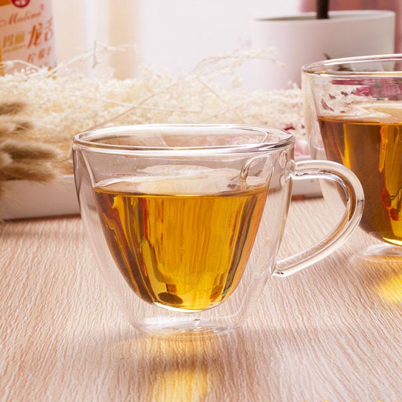 Double glass transparent glass water cup creative heart-shaped glass coffee cup household high borosilicate water cup 180ml heart-shaped cup