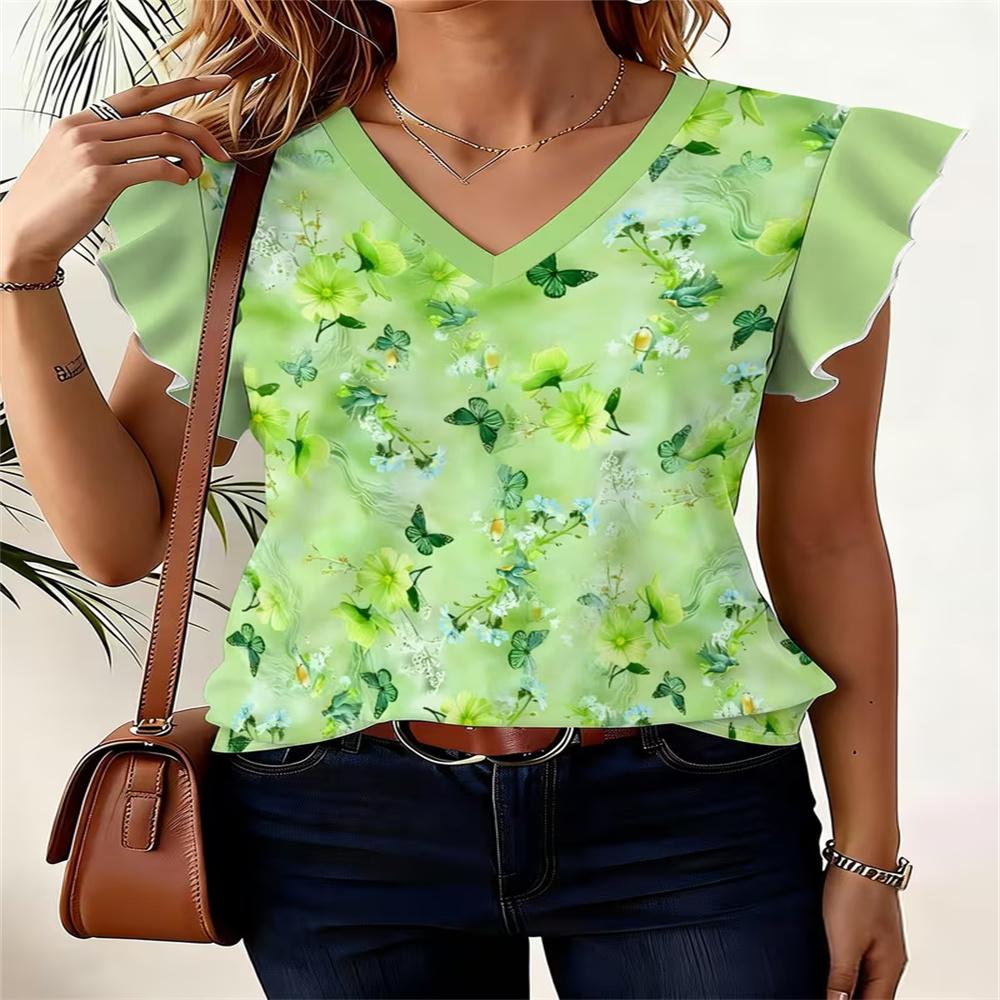Egyptian Style Horus Eye High-Quality Women'S Full Print V-Neck Top, Cool Women'S Outfit Summer New Women'S Wear
