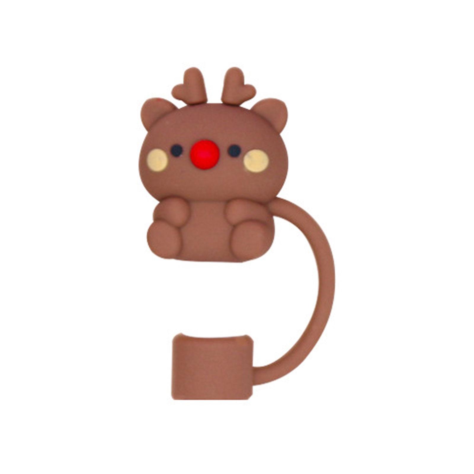 

Christmas Straw Covers Cap Cartoon Silicone Drinking Straw Plug Tips Reusable Dust-proof Cup Cap Home Party Decoration C10