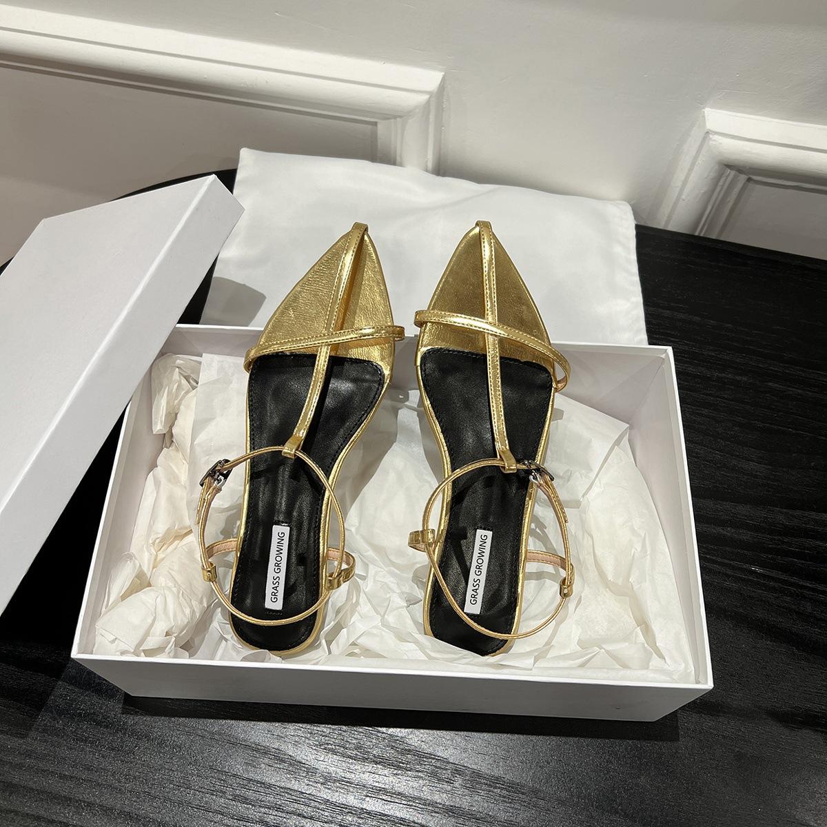 

Sheepskin version~ leather pointed simple flat sandals women s cross with open-toed beach shoes niche design sandals 40