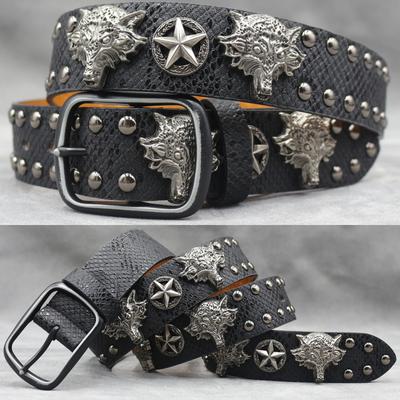Módní vlk Nýtovaný Pásek Pánský Dámský Vícebarevný design Nýtovaný Pásek Cvočkovaný Lebka Punk Rock Černý