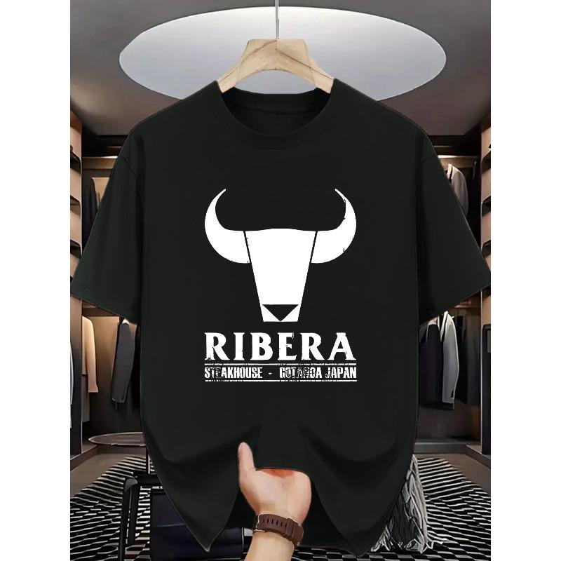 

Summer Short Sleeve Casual Round Neck Tee with Bull Head & Horns, Machine Washable, for Outdoor & Casual Attire - Style Suitable for Summer 4XL чорний