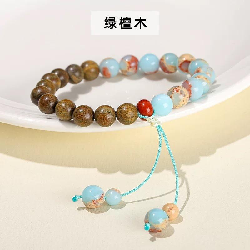 Natural Passion Seed Green Sandalwood Bracelet, Wooden Cultural and Play Ethnic Style Female Buddha Bead Sandalwood Bracelet.