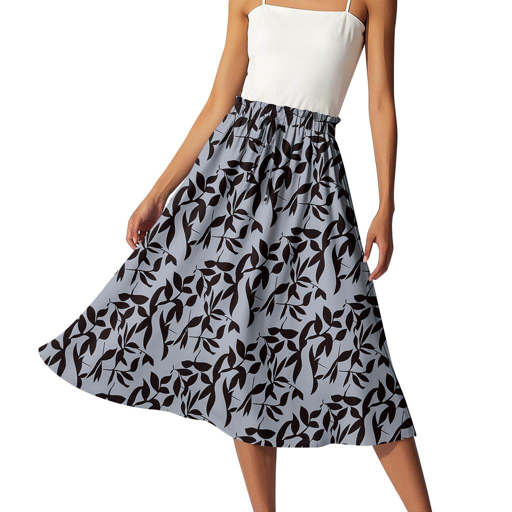 Women's Casual High Waist Drawstring A-line Skirt Printing Skirt