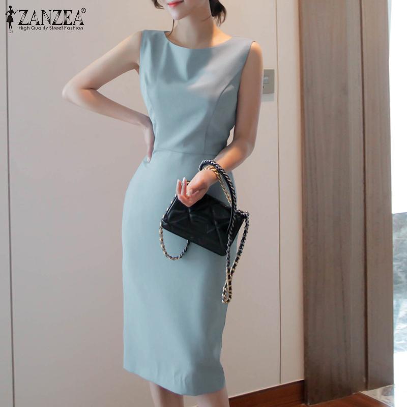 

ZANZEA Элегантное женское повседневное тонкое платье без рукавов с круглым вырезом