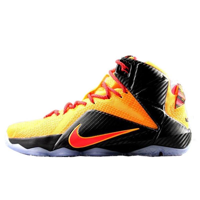 Nike Lebron 12 Basketball Shoes Men's Mid Top Black/Yellow Sneakers 707781-830