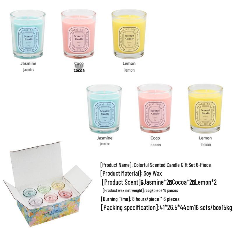 Aromatherapy 6-Piece Soy Candle Gift Set - Glass Cups, Smokeless, Romantic Souvenir