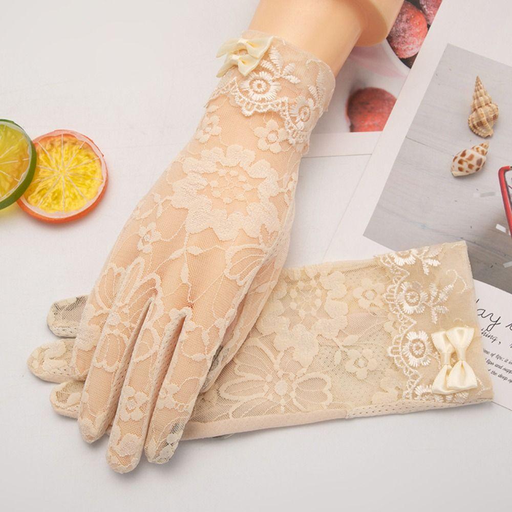 Lace Sunscreen Gloves Anti-Slip Touch Screen Gloves Elegant Ice Silk Glove  Outdoor