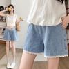 Maternity Lace Denim A-line Shorts - Sweet, Spicy, Loose, and Slimming Wide Leg Hot Pants