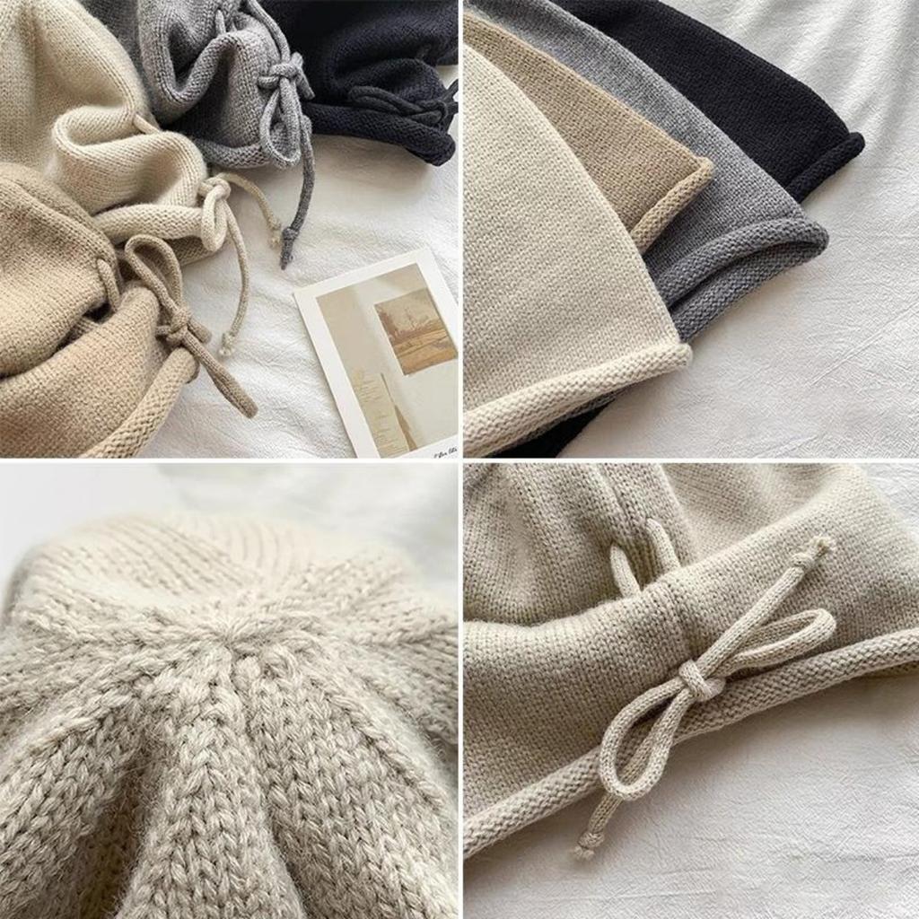 Big Head Circumference, Ear Protection, Drawstring, Knitted Hat, Woolen Hat, Couple's Head Cap, Warm Hat, Rolled Edge Hat