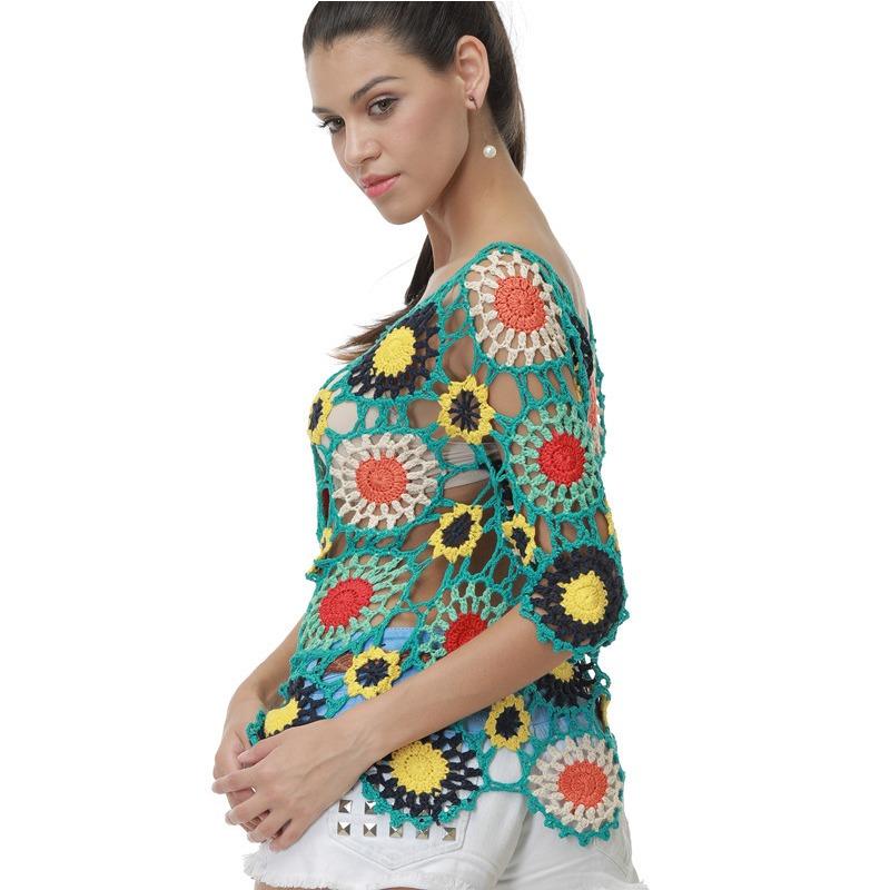 Women's Summer Handmade Crochet Hollow Floral Beach Cover-up Top