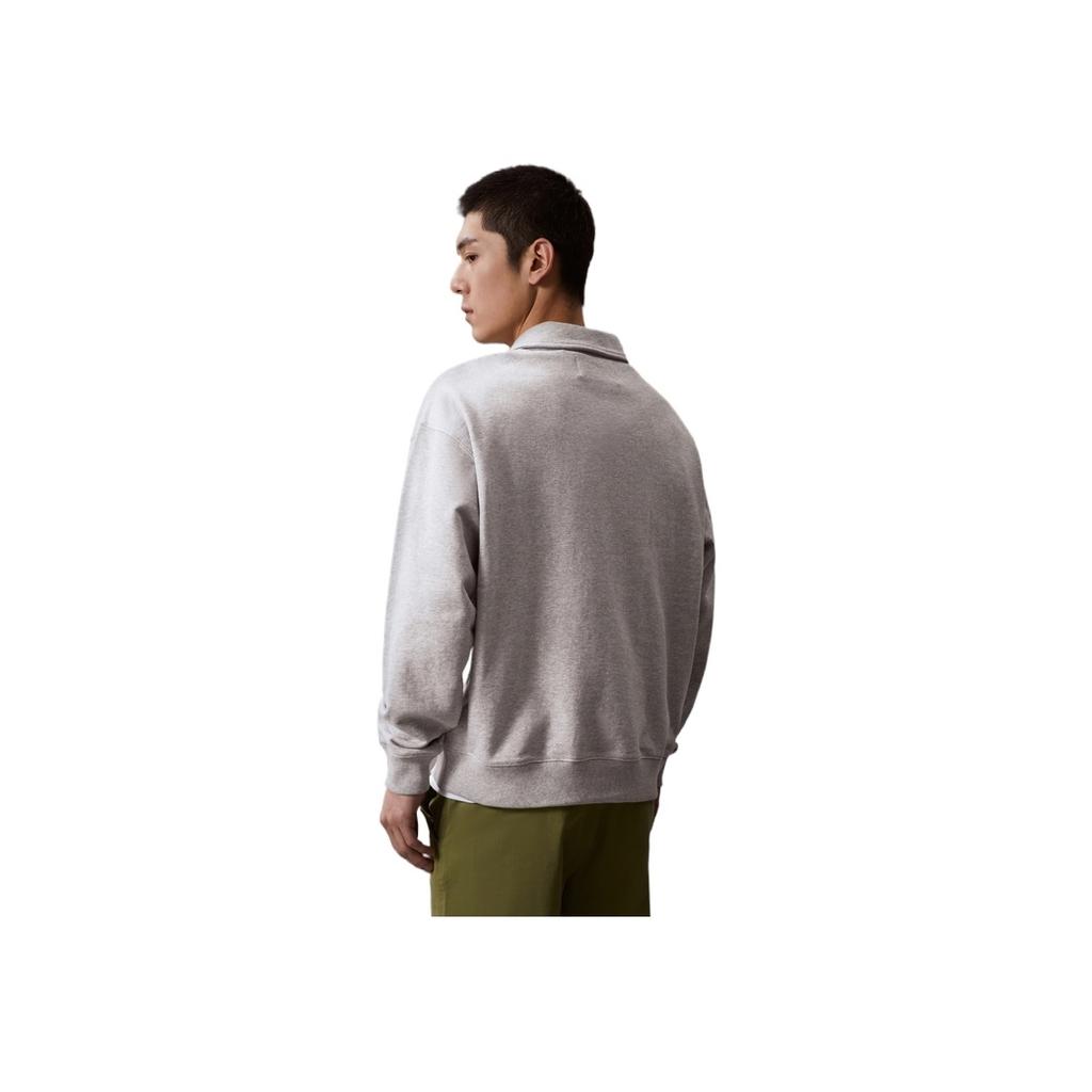 Calvin Klein Casual Embroidered Square Logo Polo Neck Pullover Long Sleeve Sweatshirt Men Sweatshirt Pearl-Gray J325051
