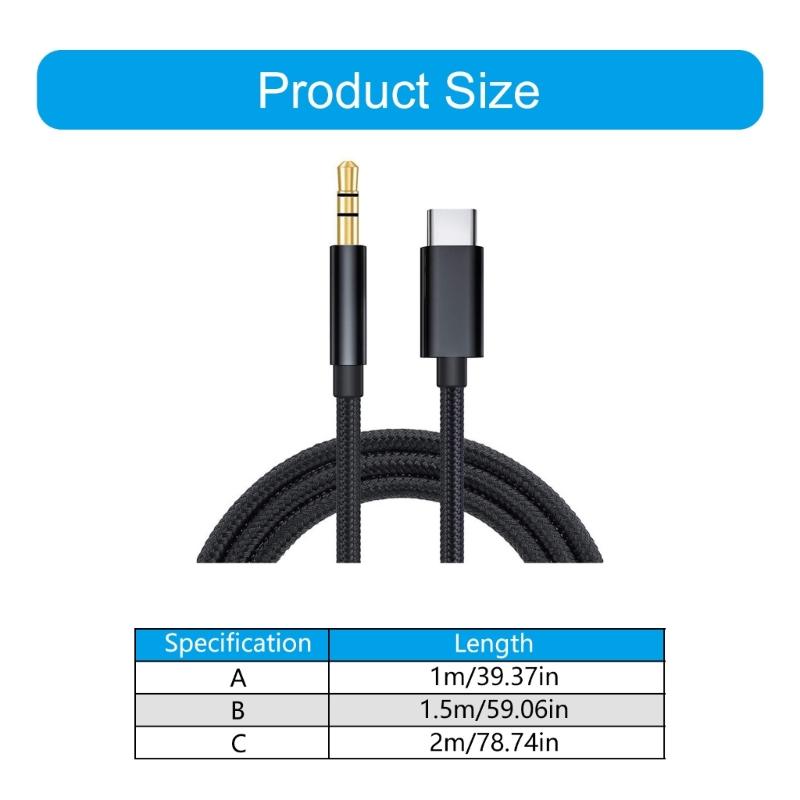 Type C To 3.5mm Audios Cable USB C To 3.5mm Cord for High Fidelitys Sound In Car &Headphone Support Noise Cancellation