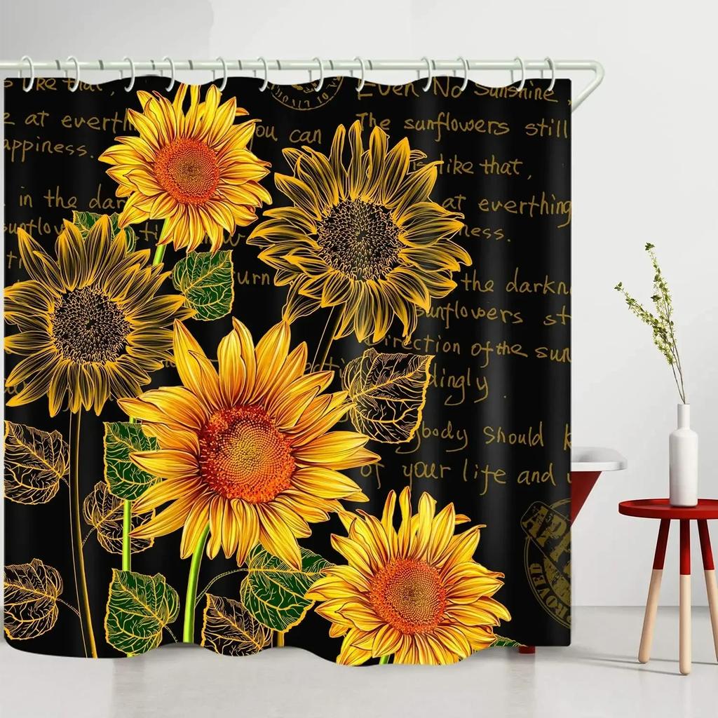 Farmhouse Rustic Shower Curtain Sunflower Autumn Floral Flower On Rural Barn Wooden Fabric Bathroom Curtains with Hooks Sets