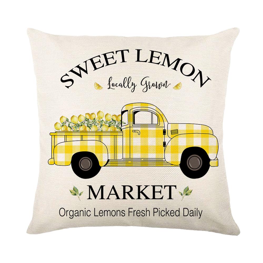 New Spring and Summer Pillow Cases Linen Yellow Lemon Truck Print Home Pillow Cushion Combination
