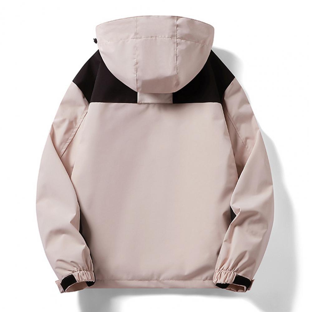 2Pcs/Set Trench Coat with Detachable Hood Contrasting Color Splicing Design Adjustable Cuffs Elastic Hat Outdoor Jacket Liner Se