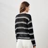 Women's Round Neck Striped Linen Blend Long Sleeve Loose Fit Top