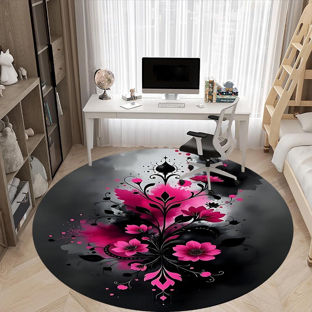 1PC Floral Abstract Office Round Area Rug, Mat Suitable For Office, Under Office Chairs Bedroom Living Room Home Decor, Room Deco